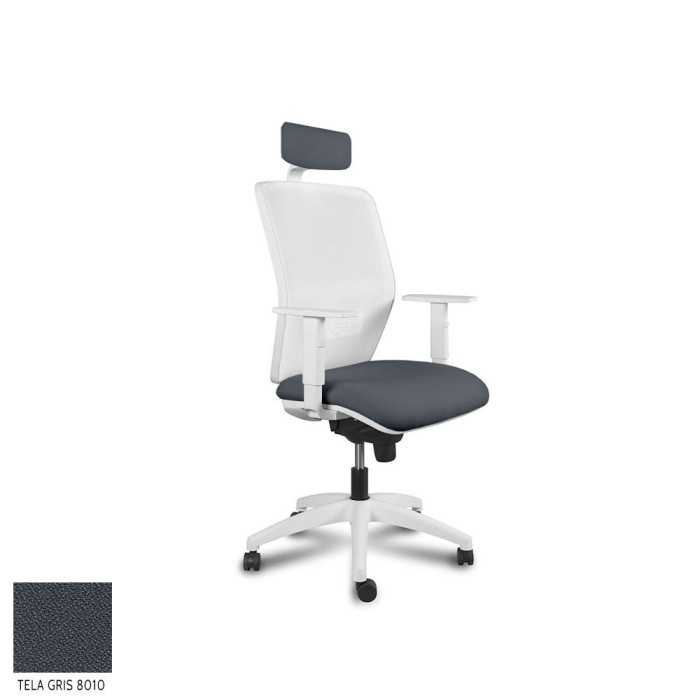 Silla ergonómica de oficina modelo Kerry White de Vincolo, con cabezal, brazos regulables