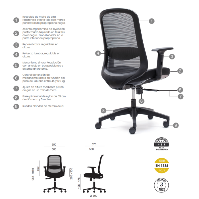 Silla ergonomica de oficina Modelo Lima de Euromof