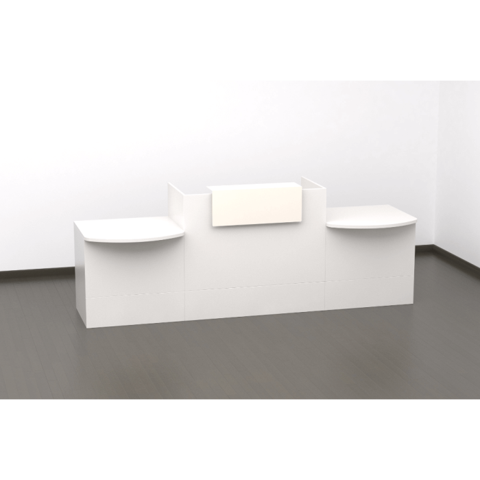 Mostrador recepción MOBI 280 cm, blanco, sobremostrador y zócalo blanco