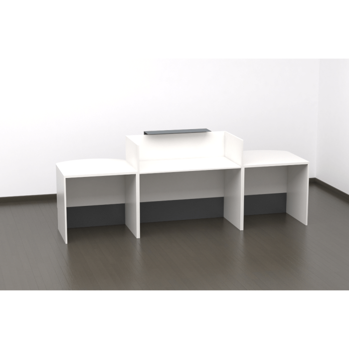 Mostrador recepción MOBI 280 cm, blanco, sobremostrador y zócalo grafito
