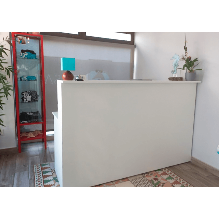 Mostrador recepción BASIC ancho 120 cm + cajonera 3 cajones, color blanco