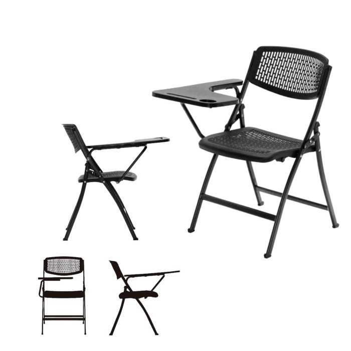 Pack 4 sillas plegables SEUL de Euromof con pala derecha, estructura de acero, color negro