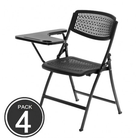 Pack 4 sillas plegables SEUL de Euromof con pala derecha, estructura de acero, color negro