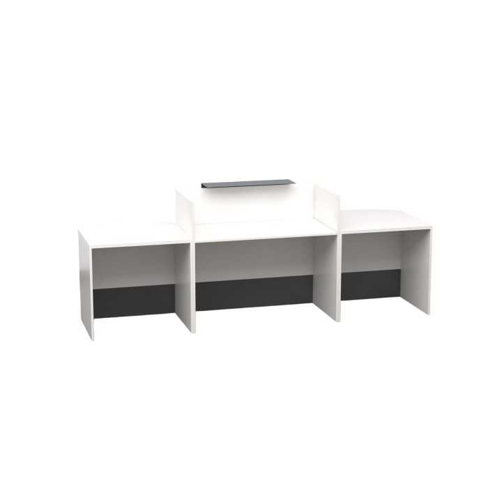 Mostrador recepción MOBI 280 cm, blanco, sobremostrador y zócalo grafito