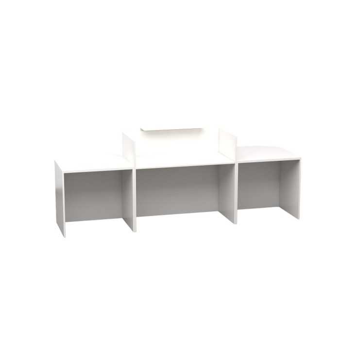 Mostrador recepción MOBI 280 cm, blanco, sobremostrador y zócalo blanco