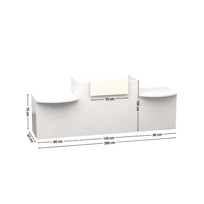 Mostrador recepción MOBI 280 cm, blanco, sobremostrador y zócalo blanco