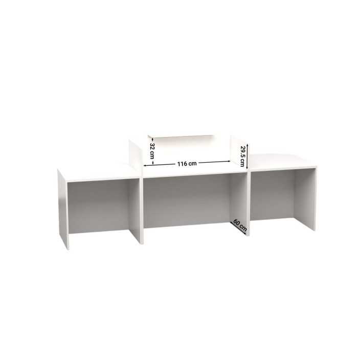 Mostrador recepción MOBI 280 cm, blanco, sobremostrador y zócalo blanco