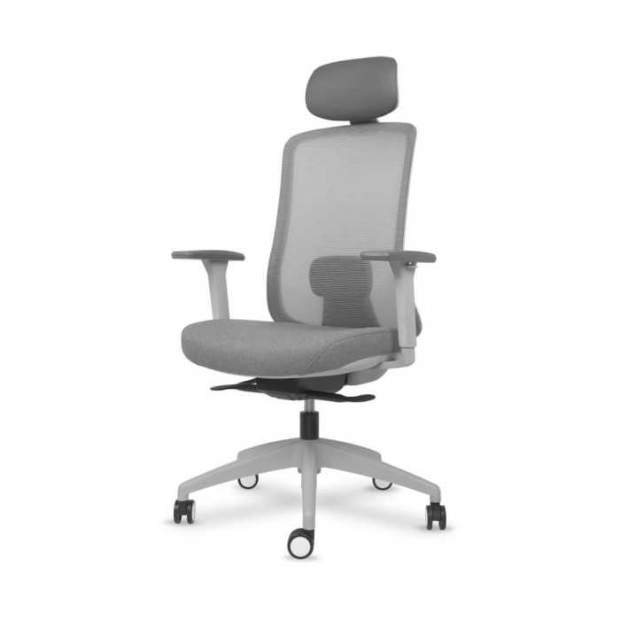Silla ergonómica de oficina modelo Lando gris con cabezal, brazos regulables, mecanismo SYNCRO