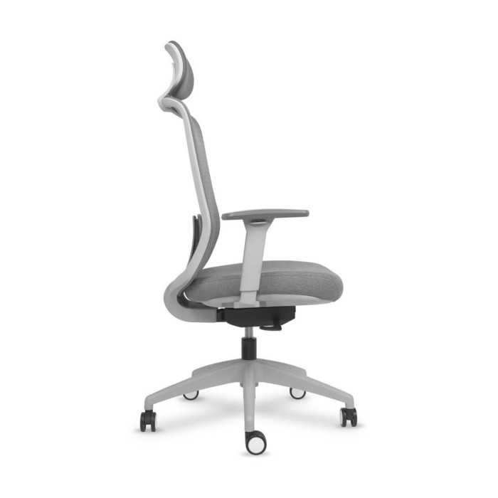 Silla ergonómica de oficina modelo Lando gris con cabezal, brazos regulables, mecanismo SYNCRO