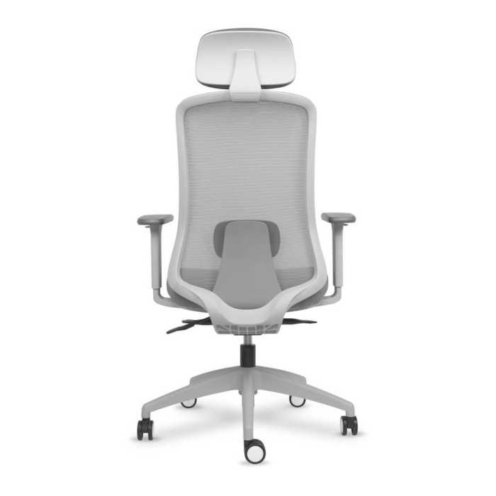Silla ergonómica de oficina modelo Lando gris con cabezal, brazos regulables, mecanismo SYNCRO