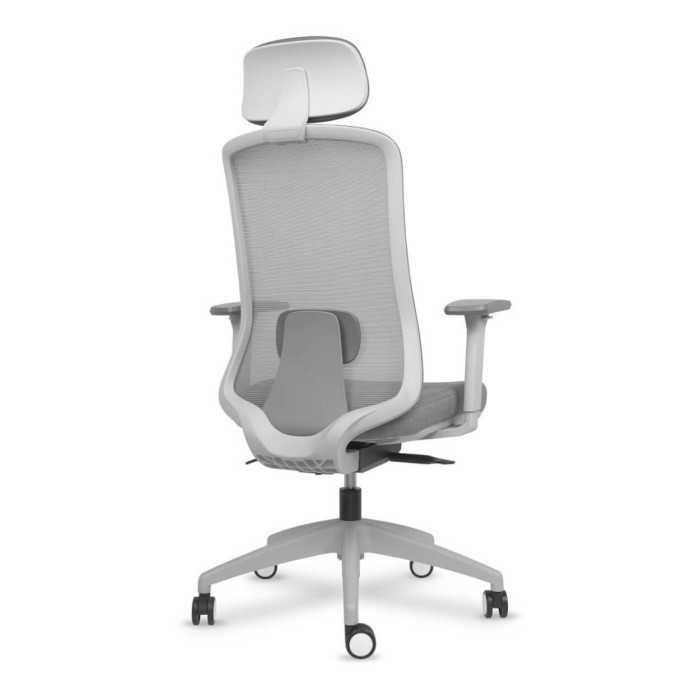 Silla ergonómica de oficina modelo Lando gris con cabezal, brazos regulables, mecanismo SYNCRO