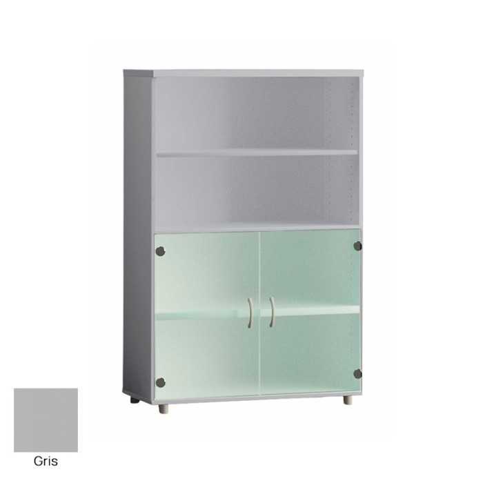 Armario de oficina medio serie MOB, con puertas bajas de cristal