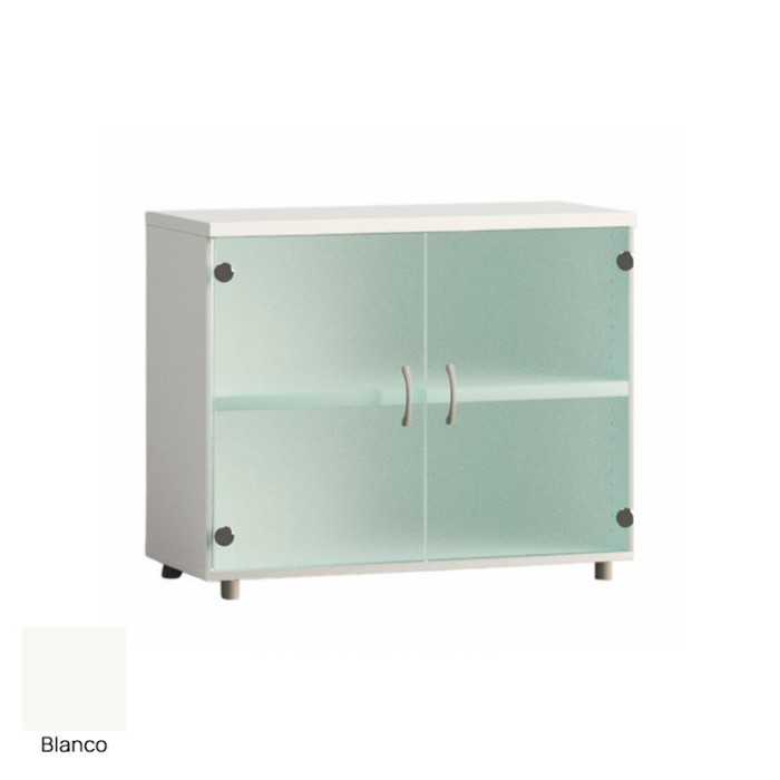 Armario de oficina bajo serie MOB, con puertas de cristal
