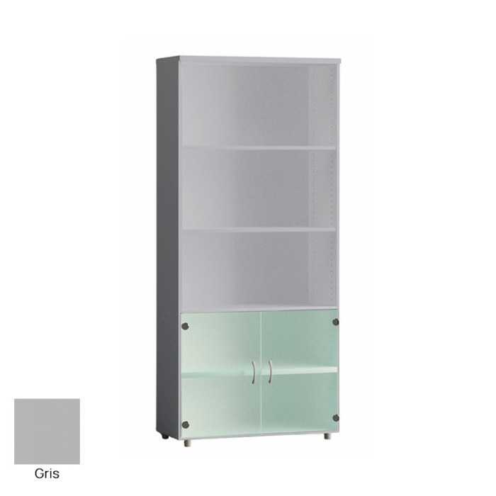 Armario de oficina alto serie MOB, con puertas bajas de cristal 
