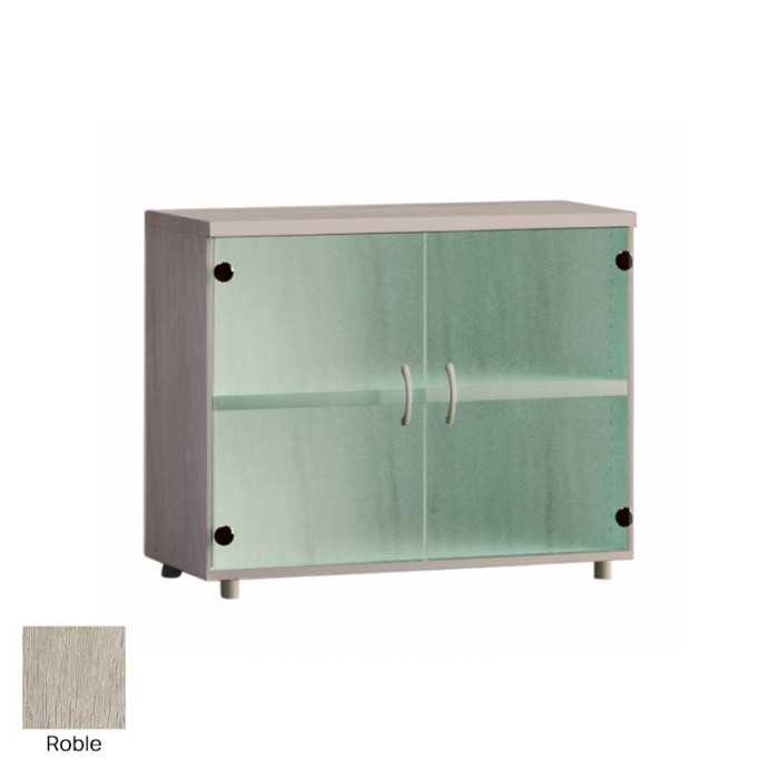 Armario de oficina bajo serie MOB, con puertas de cristal