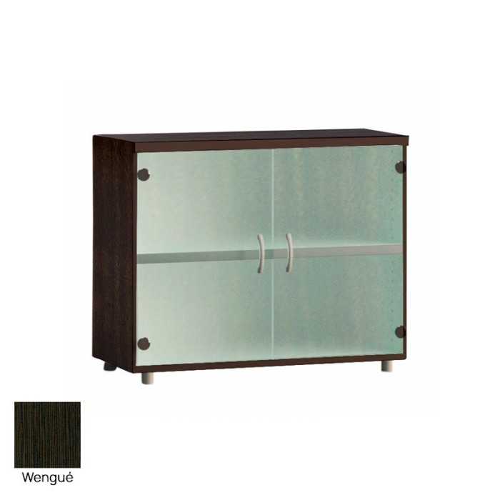 Armario de oficina bajo serie MOB, con puertas de cristal