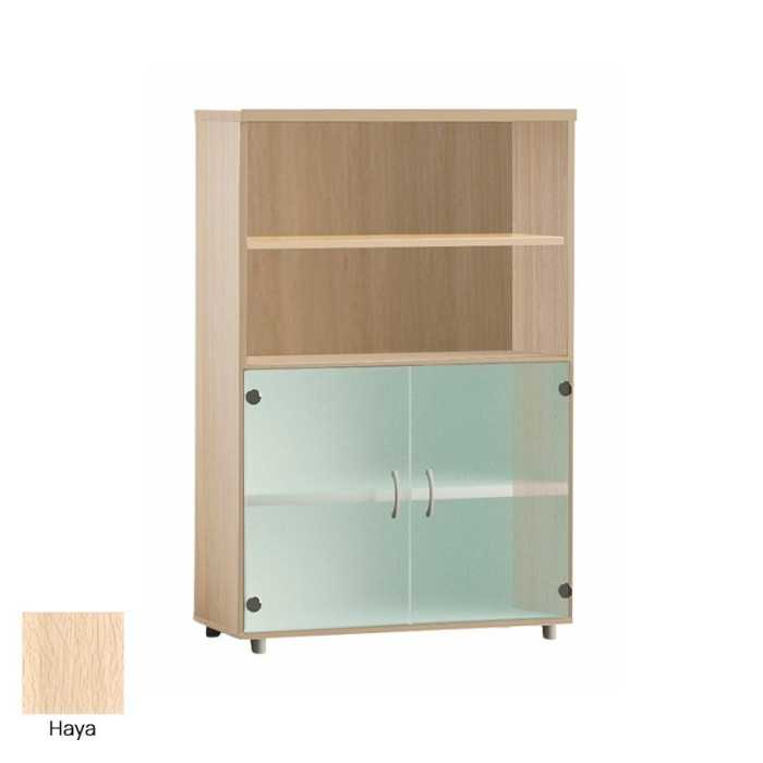 Armario de oficina medio serie MOB, con puertas bajas de cristal