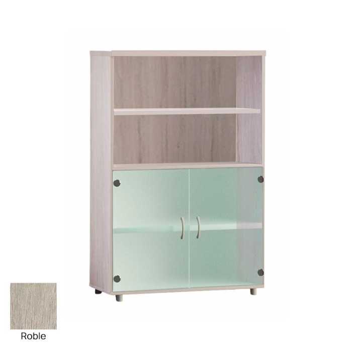 Armario de oficina medio serie MOB, con puertas bajas de cristal