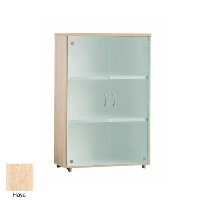Armario de oficina medio serie MOB, con puertas de cristal