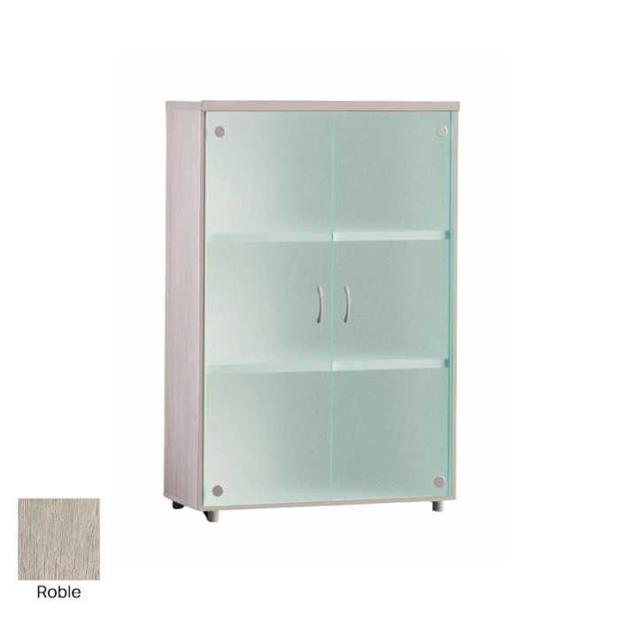 Armario de oficina medio serie MOB, con puertas de cristal