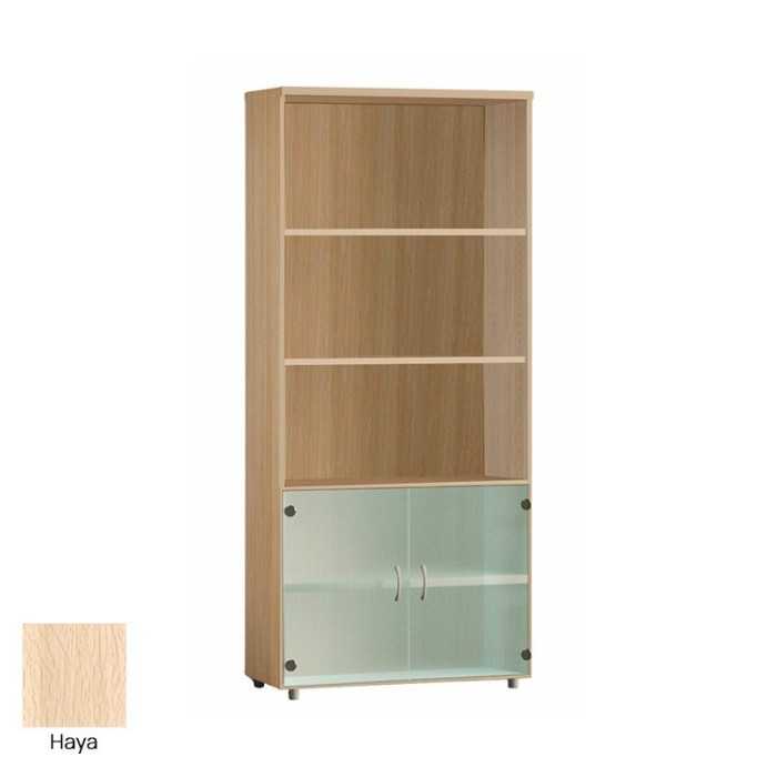 Armario de oficina alto serie MOB, con puertas bajas de cristal 