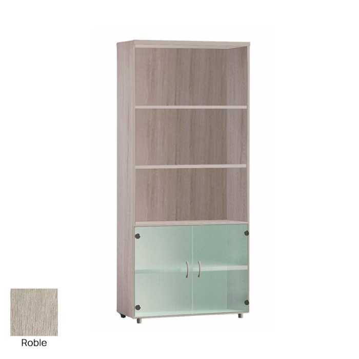 Armario de oficina alto serie MOB, con puertas bajas de cristal 