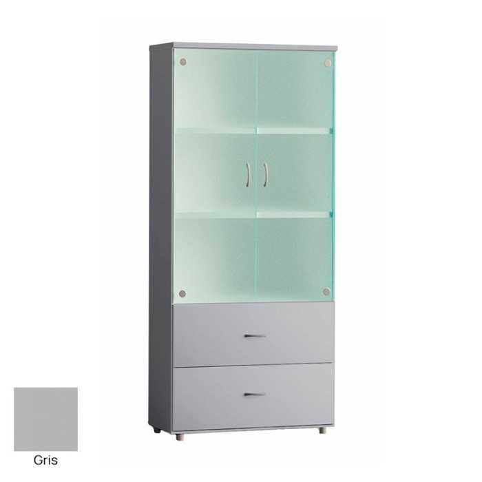 Armario de oficina alto serie MOB, con puertas de cristal y dos archivos