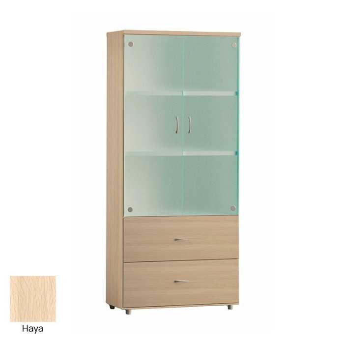 Armario de oficina alto serie MOB, con puertas de cristal y dos archivos