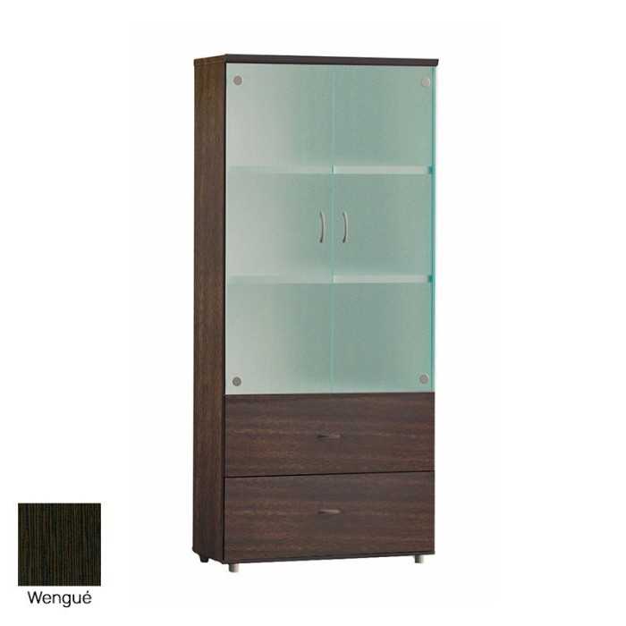 Armario de oficina alto serie MOB, con puertas de cristal y dos archivos