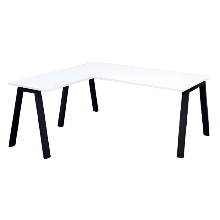 Mesa de oficina ATRIO, patas metálicas abiertas, tablero en blanco u olmo, fondo 80 cm