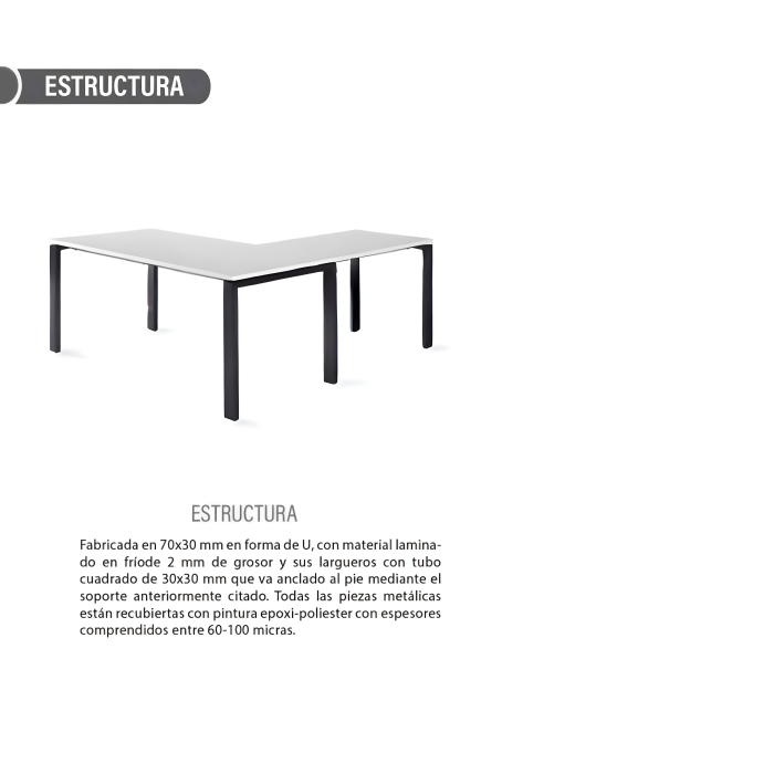 Mesa de oficina PORTICO + ala derecha, estructura metálica