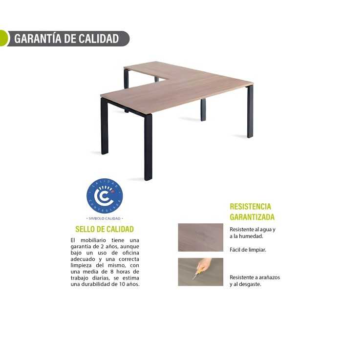 Mesa de oficina PORTICO + ala derecha, estructura metálica