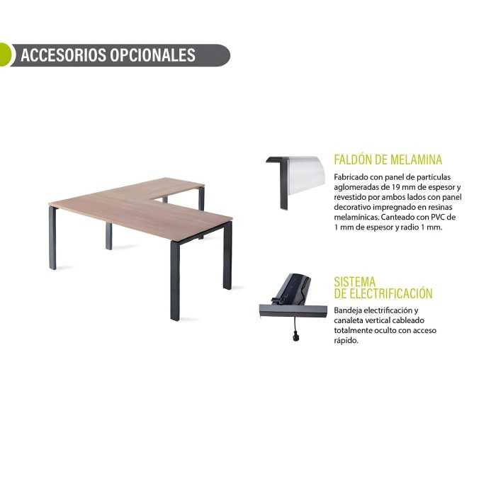 Mesa de oficina PORTICO + ala derecha, estructura metálica
