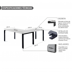 Mesa oficina PORTICO con ala, medida 16 cm, color blanco/olmo, estructura perimetral metálica