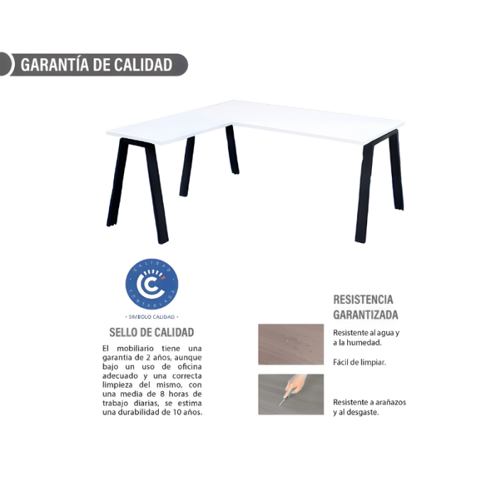 Mesa de oficina ATRIO, patas metálicas abiertas, tablero en blanco u olmo, fondo 80 cm