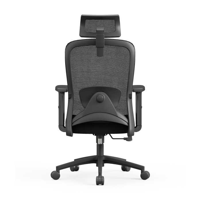 Silla ergonómica de oficina con respaldo de malla, brazos regulables y refuerzo lumbar