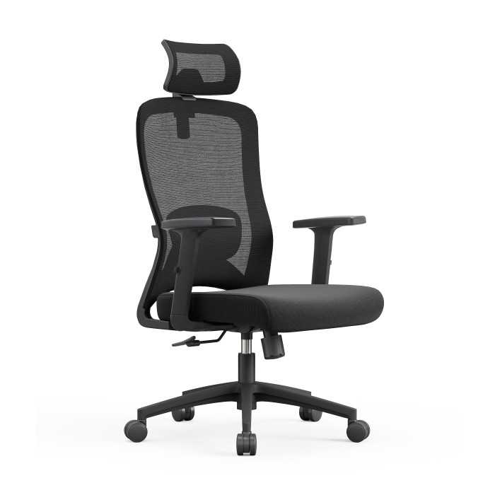 Silla ergonómica de oficina con respaldo de malla, brazos regulables y refuerzo lumbar