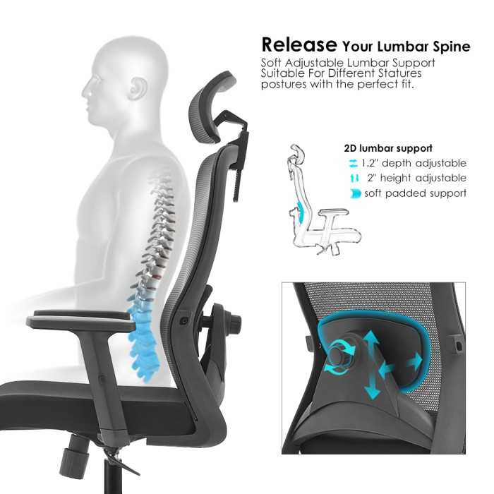 Silla ergonómica de oficina con respaldo de malla, brazos regulables y refuerzo lumbar