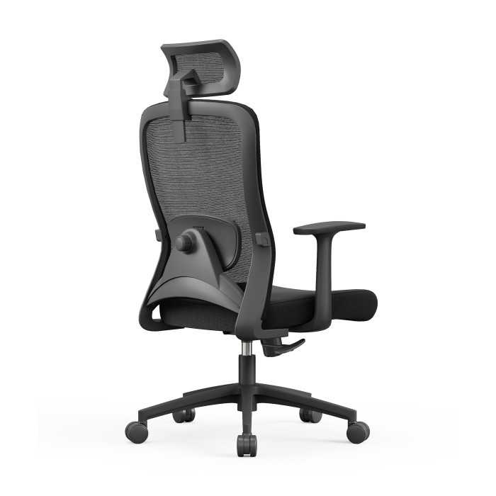 Silla ergonómica de oficina con respaldo de malla, brazos regulables y refuerzo lumbar