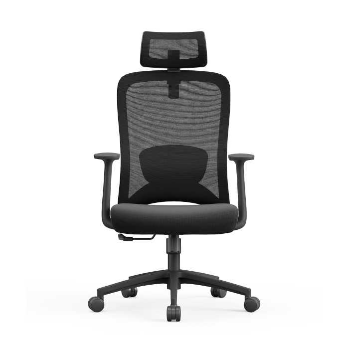 Silla ergonómica de oficina con respaldo de malla, brazos regulables y refuerzo lumbar