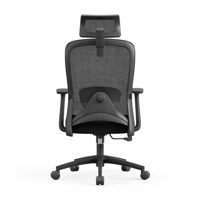 Silla ergonómica de oficina con respaldo de malla, brazos regulables y refuerzo lumbar