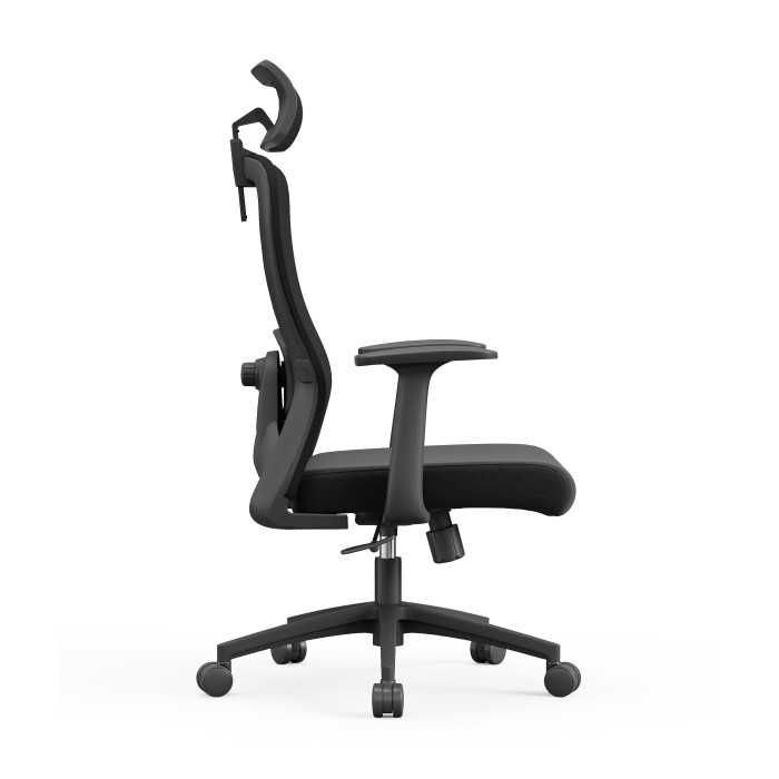 Silla ergonómica de oficina con respaldo de malla, brazos regulables y refuerzo lumbar