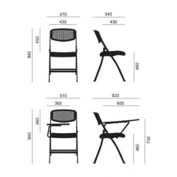 Pack 4 sillas plegables SEUL de Euromof con pala derecha, estructura de acero, color negro