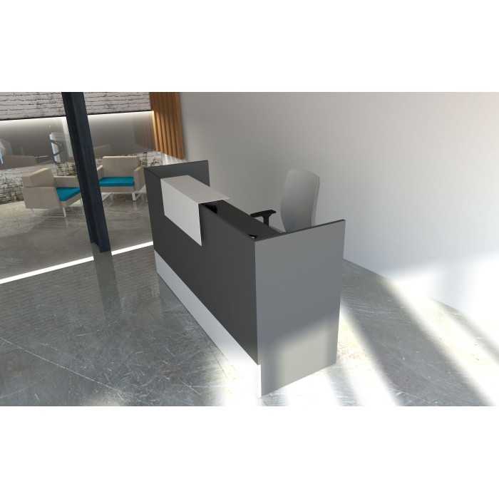 Mostrador de recepción MOBI Grafito, 120x62x105 cm, sobremostrador y zócalo blancos