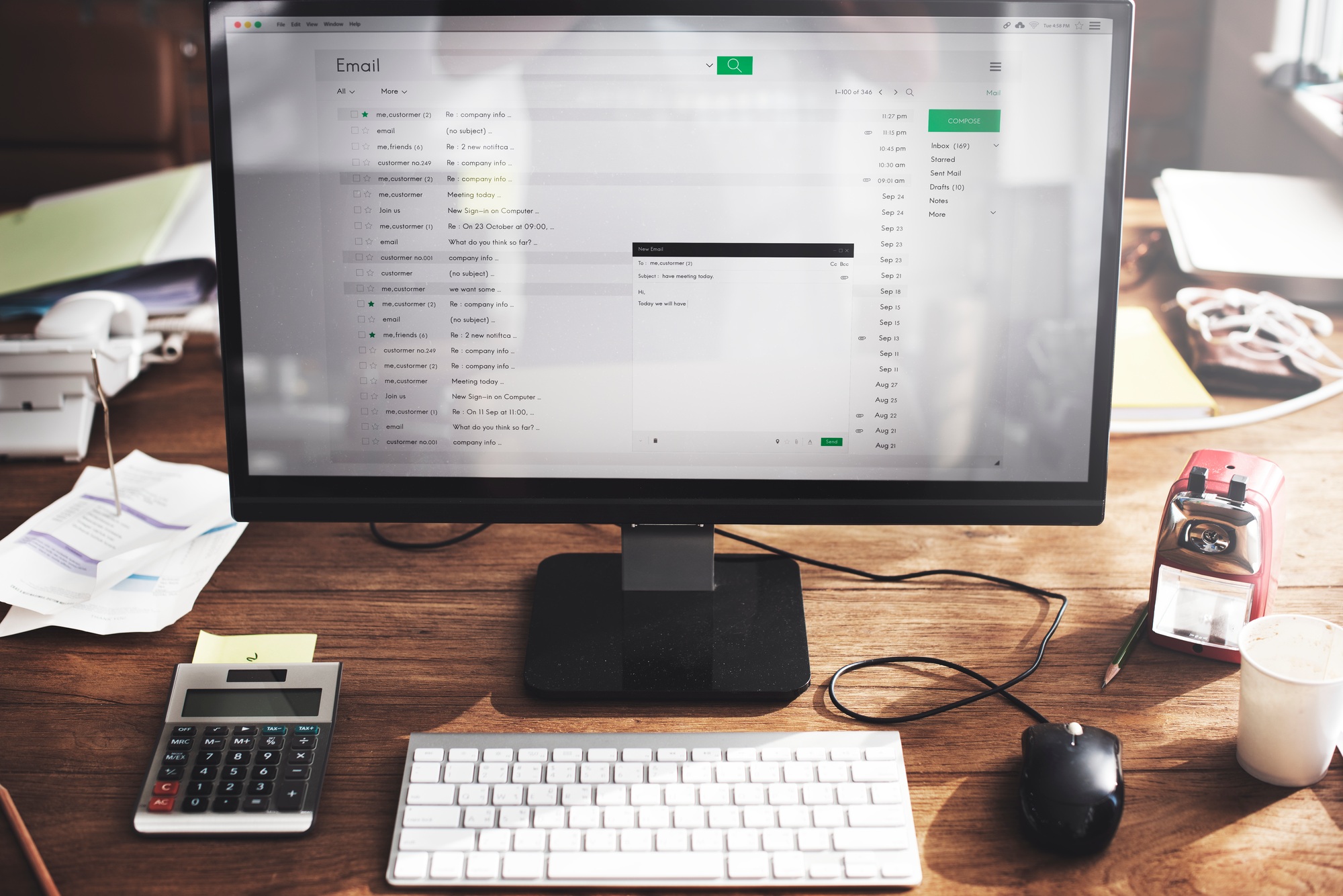 A desktop on a table in an office